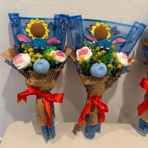Crochet Flower Bouquet with Blue Character